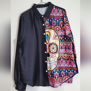 Sugar skull 💀 colorful button down top
